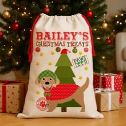 Personalised Golden Retriever Christmas Sack Dog Treat Stocking Xmas Puppy Present New Pup Gift Ecds45 - thumbnail 1