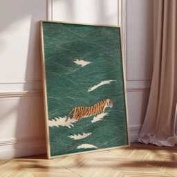 Tiger Art Print, Japanese Style Wall Art, Minimalist Ocean Poster, Zen Animal Illustration, Modern Nature Decor For Home Or Office - thumbnail 2