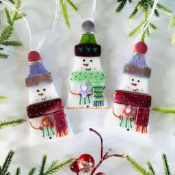 Cute Snowman Fused Glass Christmas Decoration - Tree Decoration, Cornwall, Cornish - thumbnail 1