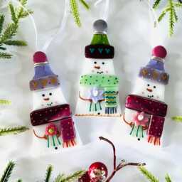 Cute Snowman Fused Glass Christmas Decoration - Tree Decoration, Cornwall, Cornish - thumbnail 2