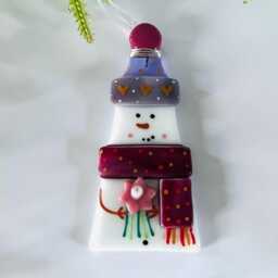 Cute Snowman Fused Glass Christmas Decoration - Tree Decoration, Cornwall, Cornish - thumbnail 3
