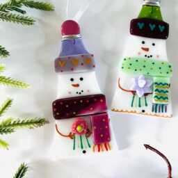 Cute Snowman Fused Glass Christmas Decoration - Tree Decoration, Cornwall, Cornish - thumbnail 4