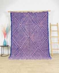 Moroccan Kilim Pink & Blue Berber Rug, Handwoven Wool Flateweave Geometric Diamond Pattern, Large Area Rug - thumbnail 1
