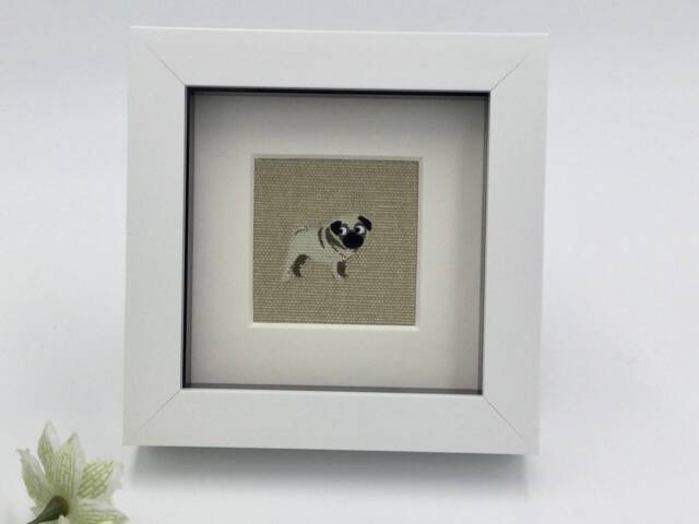 Pug Dog Textile Picture, Small Framed Art By Sophie Allport - image 1