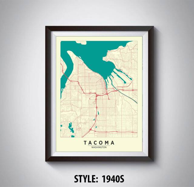 Tacoma Wa Map Print Vintage Style Travel Poster, Office Wall Art - image 1