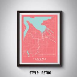 Tacoma Wa Map Print Vintage Style Travel Poster, Office Wall Art - thumbnail 4