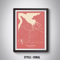 Tacoma Wa Map Print Vintage Style Travel Poster, Office Wall Art - thumbnail 3