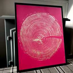 Gold Tree Ring Woodcut Print English Larch On Red Paper - thumbnail 2