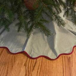 Nec Hand Block Printed Christmas Tree Skirt Floral Scalloped Cotton - thumbnail 2