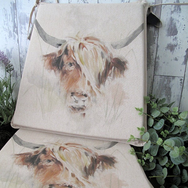 Highland Cow Chair Pads, Reversible Tapered Seat Cushion Set - image 1