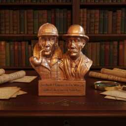 Sherlock Holmes & Dr Watson Figurine Bust, Antique Bronze Finish, Size 5 3/4 Inch Tall, Highly Detailed, Perfect Gift For Fans - thumbnail 1