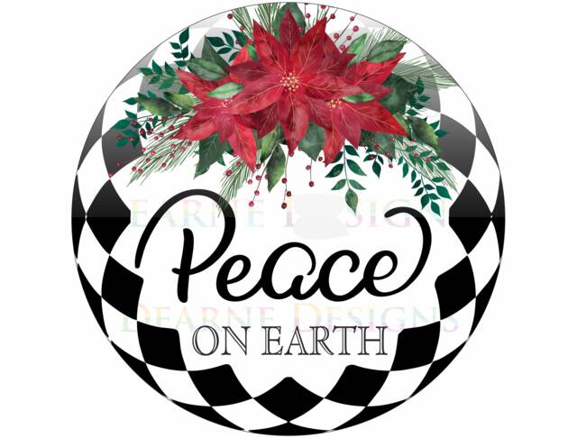 Peace On Earth Wreath Sign, Poinsettia Merry Xmas Wreath, Christmas Sign UK - image 1