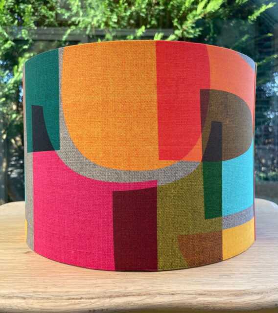 Bright Abstract Mid Century Drum Lampshade For Table Lamp Or Ceiling Shade Geometric Vintage Funky Quirky - image 1