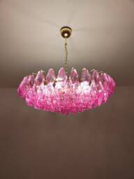 Murano Glass Polyhedral Pink Chandelier - thumbnail 1