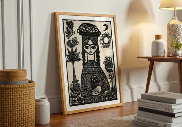 Vintage Palestinian Folk Art Print 1970S Ink Drawing - image 1