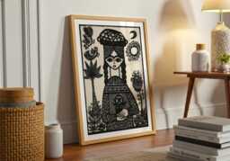 Vintage Palestinian Folk Art Print 1970S Ink Drawing - thumbnail 1