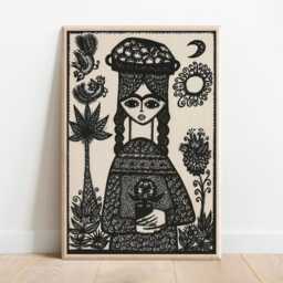 Vintage Palestinian Folk Art Print 1970S Ink Drawing - thumbnail 3