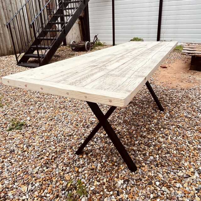 Handmade Rustic Wooden Desk With Black Industrial Steel Legs Reclaimed Style Solid Desktop - image 1