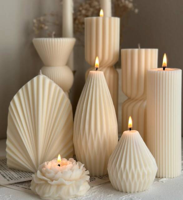 Tall Ribbed Soy Wax Candle Origami Lantern Pillar, Sculptural Candle - image 1