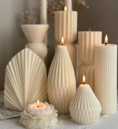 Tall Ribbed Soy Wax Candle Origami Lantern Pillar, Sculptural Candle - thumbnail 1