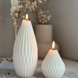 Tall Ribbed Soy Wax Candle Origami Lantern Pillar, Sculptural Candle - thumbnail 2