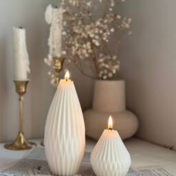 Tall Ribbed Soy Wax Candle Origami Lantern Pillar, Sculptural Candle - thumbnail 3