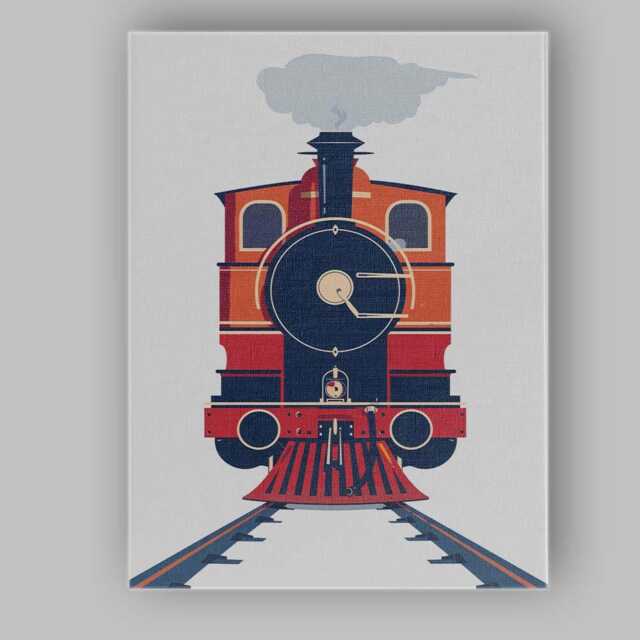 Vintage Steam Train Front View Retro Railway Illustration Canvas Wall Art Print Decor Picture Ready To Hang - image 1