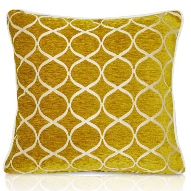 Geometric Ochre Gold Chenille Cushion, Square Or Oblong, Home Decor - image 1