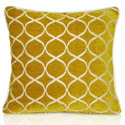 Geometric Ochre Gold Chenille Cushion, Square Or Oblong, Home Decor - thumbnail 1
