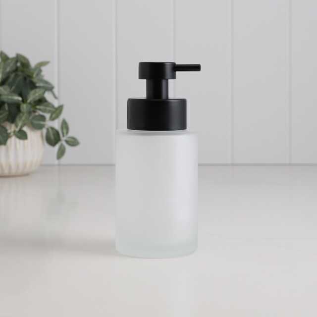 250Ml Frosted Glass Soap Dispenser With Black Stainless Pump, Refillable Minimalist Bottle For Bathroom Or Kitchen Hand Wash Dish - image 1