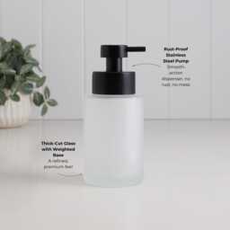 250Ml Frosted Glass Soap Dispenser With Black Stainless Pump, Refillable Minimalist Bottle For Bathroom Or Kitchen Hand Wash Dish - thumbnail 2