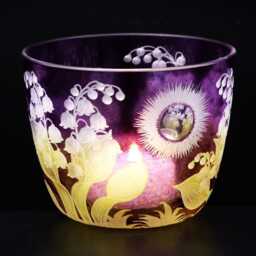 Lantern Tealight Holder Lily Of The Valley Lemon Butterfly Sun Deep Cut Engraving Mouth Blown Hand Engraved - thumbnail 4