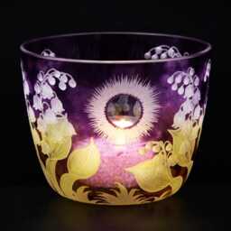 Lantern Tealight Holder Lily Of The Valley Lemon Butterfly Sun Deep Cut Engraving Mouth Blown Hand Engraved - thumbnail 2