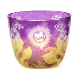 Lantern Tealight Holder Lily Of The Valley Lemon Butterfly Sun Deep Cut Engraving Mouth Blown Hand Engraved - thumbnail 3