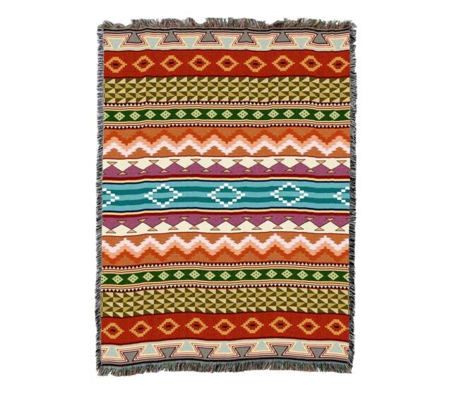 Southwest Stripe Woven Tapestry Blanket, Native American Inspired Pattern, Tribal Camp Throw 100% Cotton Made in Usa 72x54 - image 1