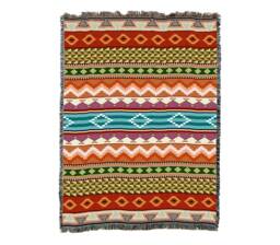 Southwest Stripe Woven Tapestry Blanket, Native American Inspired Pattern, Tribal Camp Throw 100% Cotton Made in Usa 72x54 - thumbnail 1