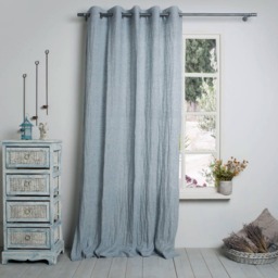 Linen Curtain-Linen Panel-Washed Panels-Grey Blue Panel With Brushed Nikel Grommet in Width 54''(145cmxcust.leng - thumbnail 2