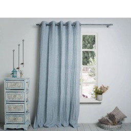 Linen Curtain-Linen Panel-Washed Panels-Grey Blue Panel With Brushed Nikel Grommet in Width 54''(145cmxcust.leng - thumbnail 1