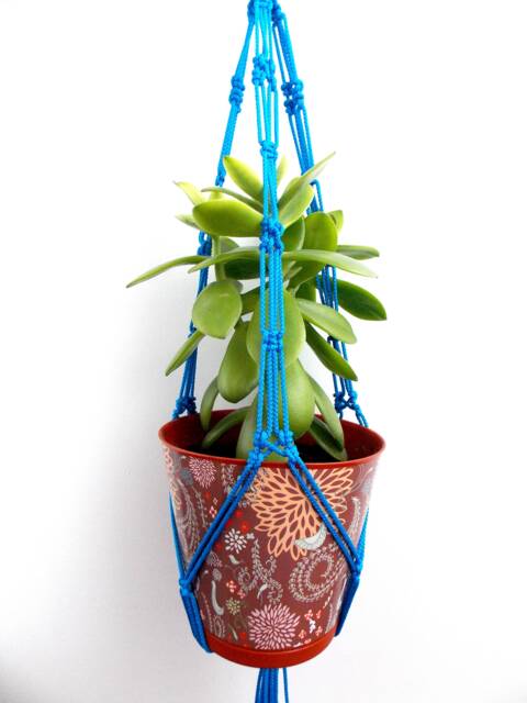 Macrame Plant Hanger 24 Inches 3 Mm Blue Hanging Planter Flower Pot Wall Indoor Or Outdoor Decor Gift Idea Planter Pattern Window - image 1