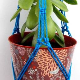 Macrame Plant Hanger 24 Inches 3 Mm Blue Hanging Planter Flower Pot Wall Indoor Or Outdoor Decor Gift Idea Planter Pattern Window - thumbnail 3