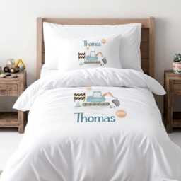 Personalized Construction Bedding For Boys, Kids Custom Digger Duvet Cover Set, Toddler Excavator Pillowcase