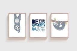 Set Of 3 Sloth Prints, Boys Nursery Decor, Bedroom Playroom Wall Art - thumbnail 1