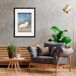 Japanese Art Egrets Cranes Framed Mounted Ukiyo-E Wall Decor Print Poster Woodblock Koson Shoson Heron Bird Calligraphy Beautiful Haiku Cute - thumbnail 1