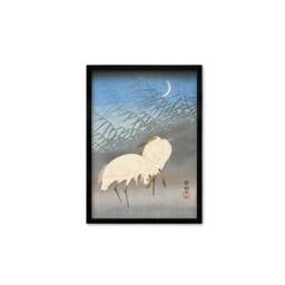 Japanese Art Egrets Cranes Framed Mounted Ukiyo-E Wall Decor Print Poster Woodblock Koson Shoson Heron Bird Calligraphy Beautiful Haiku Cute - thumbnail 2
