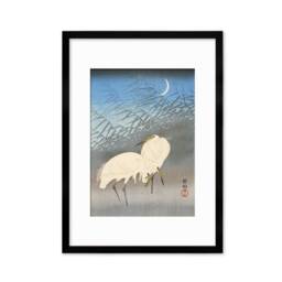 Japanese Art Egrets Cranes Framed Mounted Ukiyo-E Wall Decor Print Poster Woodblock Koson Shoson Heron Bird Calligraphy Beautiful Haiku Cute - thumbnail 3