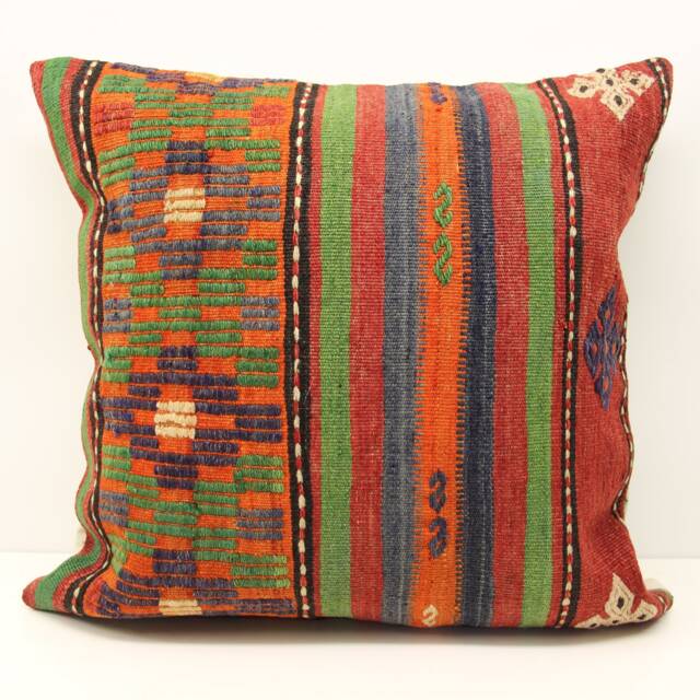Handmade Turkish Kilim Pillow Cover 24x24, Rustic Home Design - image 1