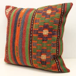 Handmade Turkish Kilim Pillow Cover 24x24, Rustic Home Design - thumbnail 3