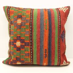Handmade Turkish Kilim Pillow Cover 24x24, Rustic Home Design - thumbnail 1