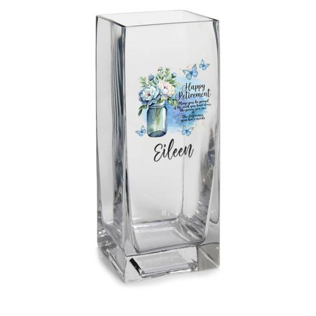 Personalised Retirement Flower Vase Gift With Blue Butterflies - image 1