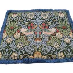 William Morris Strawberry Thief Tapestry Fabric Footstool With Contrast Trim Mahogany Feet - thumbnail 2